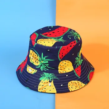 Harajuku חמניות הדפסה דלי כובעי נשים גברים הפיך פירות הקיץ בננה אבטיח כובע החוף יפניים היפ הופ כובעי פנמה