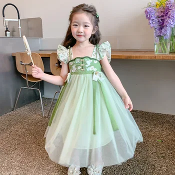 פנדה בייבי בנות Hanfu 2023 שמלה חדשה עתיק התינוק קיץ שמלת נסיכה של ילדים שמלה חצאית רשת Cheongsams