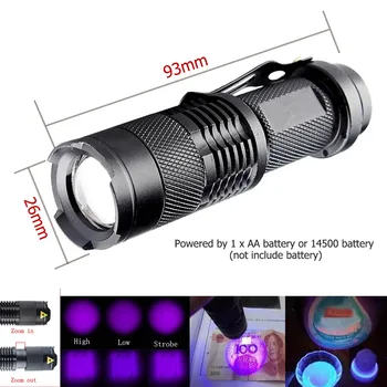 חדש מיני נייד UV אולטרה פנס LED ויולט סגול Blacklight לפיד מנורות תאורה חיצונית ציד קמפינג מנורה