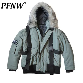 PFNW סתיו חורף אופנה לגברים חם כותנה מרופד מעיל מעובה המעיל סין-שיק מזדמן צמר צווארון כותנה מרופד 12Z2320