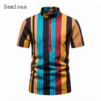 Samlona 2023 אופנה לשלב חולצה בתוספת גודל גברים בציר 3D להדפיס חולצות מזדמנים Pullovers Lepal צווארון חולצות ביגוד יוקרתי homme
