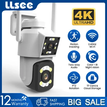 LLSEE HD 8MP 4K 10X מסך כפול מאובטח חיצוני מצלמת מעקב אלחוטית WiFi IP מצלמת ראיית לילה תמיכה בפרוטוקול ONVIF
