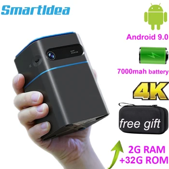 Smartldea אנדרואיד 9.0 כף יד 3D 4K למקרן סוללה 7000mah חכם נייד Proyector ב. מ. וו תמיכה 2.4 G 5G WiFi