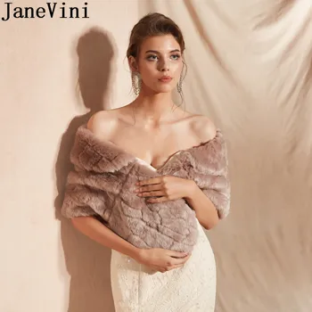 JaneVini לוזון נשי נשים ערב מעיל הפרווה המזויפת שמלת החתונה קייפ כלה עוטף צעיף בולרו Hochzeit צד ג ' קט חורף