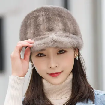 X142 אופנה חדשה האמיתי טבעי מינק סרוגה כובע פרווה יוקרה לנשים בעבודת יד לסרוג האופנה החורף חם הכובעים כובע בייסבול