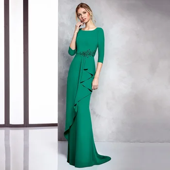 אלגנטי סקופ זמן האמא של הכלה שמלות חצי שרוולים נדן הסנדקית שמלות ערב חרוזים ירוקים מסיבת חתונה אורחים שמלות