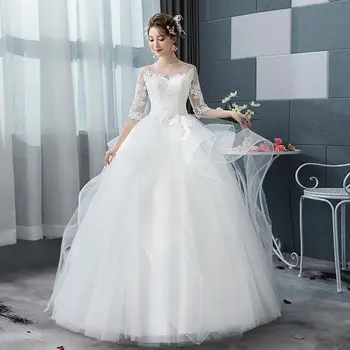 באמצע שנות ה-שרוול יוקרה שמלת כלה תחרה בתוספת גודל שמלות חתונה שמלת נסיכה Vrstidos דה נוביה שמלות נשף