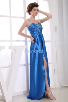 משלוח חינם שמלת מסיבת 2016 בסגנון ירוק עיצוב חדש הרכבת שושבינה שמלה שמלת מקסי ארוכה סקסית כחול מלכותי שמלות ערב