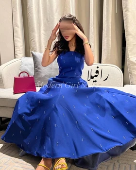 כחול רויאל ארוך שמלות לנשף קו סטרפלס באורך קרסול ערב הסעודית ערב נשים שמלת מסיבת