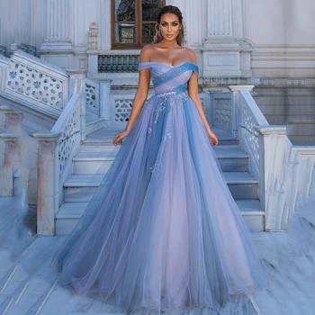 UZN מודרני נסיכת סאטן טול שמלה לנשף מתוקה מחוץ רצועות כתף שמלות לנשף אלגנטי חרוזים שמלת ערב החלוק de bal