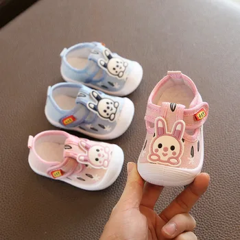 2022 תינוק נעליים מזדמנים כחול ורוד ארנב חמוד דפוס הרך הנולד ילדה תינוק פעוט נעלי מוקסינים המצפצף נעליים F01201
