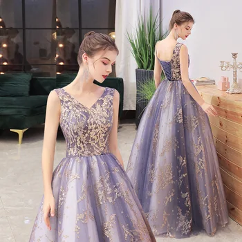 2023 חדש V-צוואר שמלת ערב אלגנטית קלאסית פשוטה שמלה צבעונית טול שרוולים באורך רצפת שמלות ארוכות