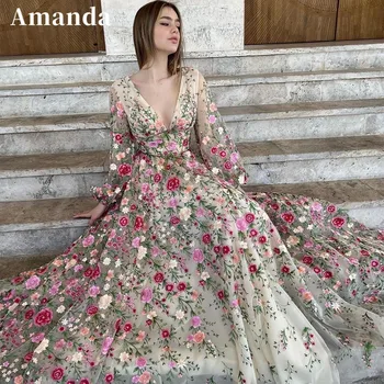 אמנדה נסיכים צמח בר בהקיץ שמלת 3D מתוק פרח שמלת הנשף 2023 פיות קו נפוחות שרוול שמלת מסיבת فساتين مناسبة رسمية