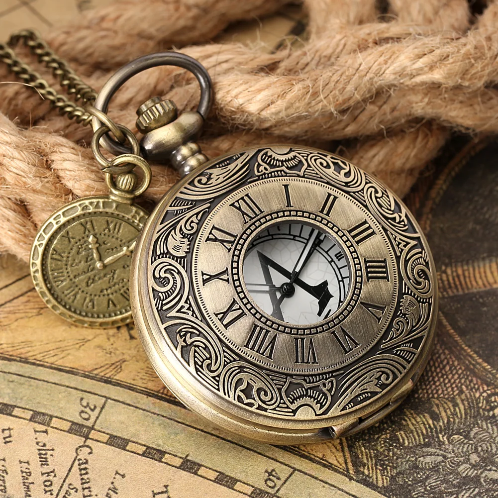 ברונזה עתיקים כפול רומן מספר בכיס השעון קוורץ שעונים שעון חיוג אביזרים תליון שרשרת שעון שרשרת מזכרת מתנה