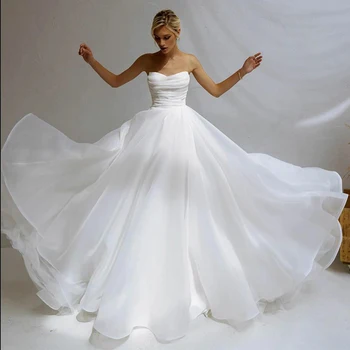 חדש אורגנזה קפלים החתונה שמלת סטרפלס A-Line ו אורך רצפת כלה חשופת גב חוף בוהמי שמלת החתונה Vestido De נוביה