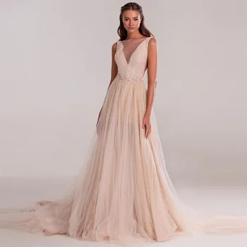 Xijun אלגנטי חרוזים קריסטל, נצנצים שמלות לנשף ספגטי רצועות V-צוואר קו A-זמן שמלת ערב שמלת מסיבת החתונה 2022