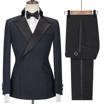 אקארד רשמית חליפות גברים סט כחול נייבי החתונה החתן טוקסידו 2 חתיכות מעיל+מכנסיים שחורים בהזמנה אישית מסיבת הג ' קט הגברי המעיל