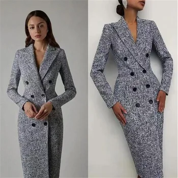 מעצב גריי נשים חליפות זמן בלייזר 1 יח ' טוויד רשמי במשרד גברת מעיל שמלה לנשף באורך קרסול בהזמנה אישית