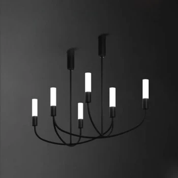 רטרו פשוטה ברזל שחור צבע 6 אור נברשת מסעדה חדר שינה סלון קישוט אקריליק מנורה קישוט תאורת LED