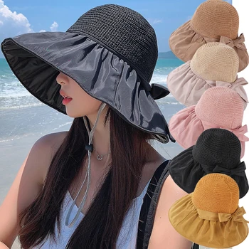 שוליים רחבים, שמש כובע נשים מתקפל הקיץ UPF50+ פנמה כובע הגנת UV חוף כובע חיצונית שכבה כפולה שמשיה דייג הכובע