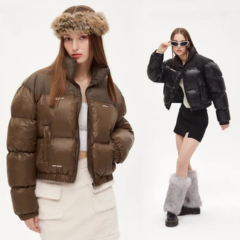 החורף האמריקאי בציר קצר בגדים לחם ' קט בעמידה צווארון מעיל כותנה בנות נישה מעיל חורף אופנה בגדי נשים