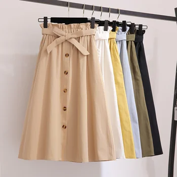 אחת עם חזה באד אלסטי גובה המותניים כותנה באמצע החצאית נשים להרזיה רטרו תעלת חגורה כיס אמצע אורך קו חצאית לנשים
