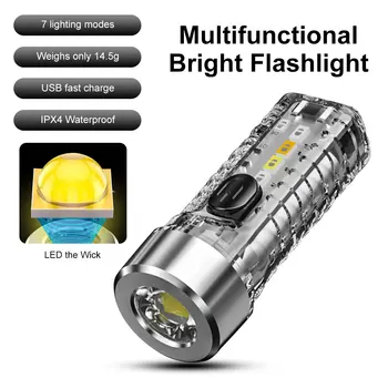 מיני מחזיק מפתחות פנס LED נייד USB טעינה מהירה הבזק אור הזרקורים לפיד עבור קמפינג אור חזק, פנס עם 7 תאורה