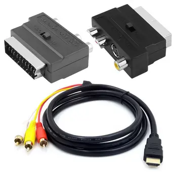 HDMI-תואם-תואם 3Rca Scart שני-In-one מתאם כבל 1.5 מ ' זכר S-Video ל Rca 3 Av כבל אודיו 3 Rca Phono מתאם
