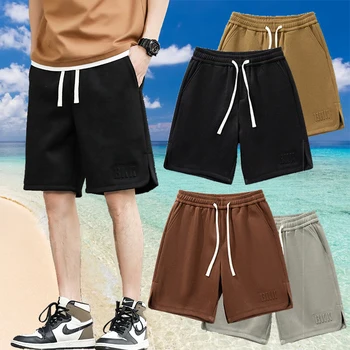 קיץ חם של גברים רופף ישר אלסטי המותניים רזה החוף מזדמנים מכנסיים קצרים חמש נקודות מכנסיים מכנסיים כחולים כושר קצרים 4 צבעים