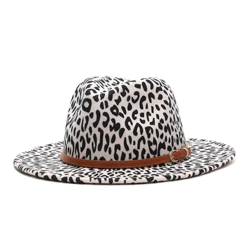 2021 חורף כובע כובעים עבור נשים אופנה שטוחה, שוליים רחבים, פנמה צמר הרגיש ג ' אז כובע כובעים לגברים נמר גותי חתונה העליון הכובע