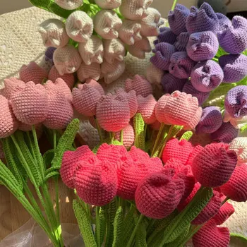 DIY סריגה הזר רוז זר פרחים חמניות יד סרוג פרחים מזויפים לסרוג פרח הביתה שולחן קרושה זרי פרחים
