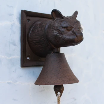 ברזל יצוק ראש חתול פעמון בל צרפתי עתיק ברזל קישוט קיר קפה קישוט הגן תליון