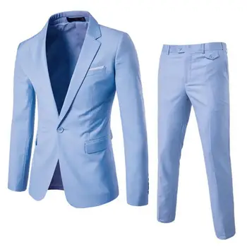 חליפת העסקים להגדיר גברים מכנסיים סט מסוגנן גברים חליפת העסקים להגדיר דש כפתור אחד המעיל Slim Fit מכנסיים עם כיסים בשביל