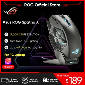Asus רוג ' Spatha X Wireless Gaming Mouse 19000 DPI חיישן מגנטי לחייב לעמוד 12 כפתורים הניתנים לתכנות הילה RGB תאורה