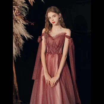 2020 האביב החדש בורגנדי אופנה בנות אירועים טמפרמנט שמלת טוסט כלה נסיכה חלומית שמלת ערב