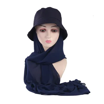 1pc נשים מוסלמיות דלי כובע עם שיפון Hijabs הקיץ ספורט קאפ עם שיפון חיג 'אב מוכן ללבוש מיידית חיג' אב באסלאם כיסוי הראש