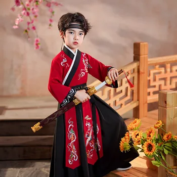 2023 חדש העתיקה ילדים Cosplay תלבושות בעלי חיים דפוס אורכה של הילד השתפר Hanfu החליפה אדום מסורתי נאה בגדים