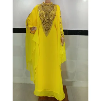 צהוב Kaftans Farasha Abaya רקום ז ' ורז ' ט השמלה מאוד מפואר השמלה הארוכה