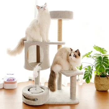 אינטראקטיבי טיפוס חתול העץ מגדל מגרד המיטה המשחקים שריטות חתול צעצוע הדירה הכדור המודרניים פארא גאטוס ציוד לחיות מחמד LJ50CS