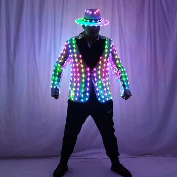מלא צבע LED פאייטים אופנה תאורה אופנה בכיר מארח שמלת ריקוד השושבין אירועים סלים ז ' קט