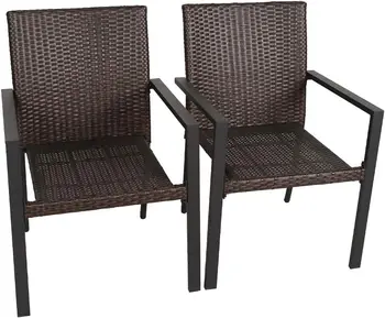 Firepit כיסאות נצרים חיצונית האוכל סט, סט של 2 Stackable חיצונית נצרים כסאות , , מטר, מקורה, Multibrown