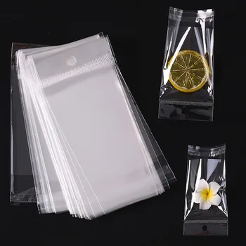 1000 חתיכות/דביק שקוף פלסטיק שקית אחסון, אריזה קמעונאית, עם תלייה חור סחורה תלוי חור התיק