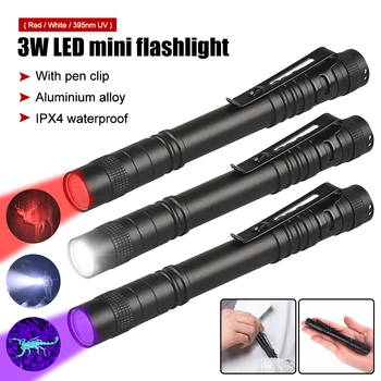 מיני פנס LED UV הפנס לבן/אור אדום כף יד עט אור 1 מתג מצב קליפ הכיס מנורת חשמל על ידי סוללת AAA