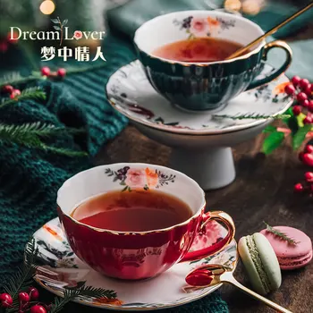 FuBaiYi קרמיקה עצם חדשה סין יוקרה אירופית קפה כוס צלחת סט רטרו פרח תה למשוך כוס לוויה קופסא מתנה