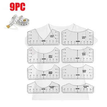 9Pcs/סט חולצה שליטים מרכז עיצובים חולצת טי שליט מדריך עם טבלת מידות למבוגרים נוער הפעוט תפירה כלי מדידה