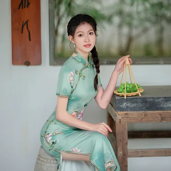 זמן הבציר Cheongsam 2023 הקיץ מתקדם חוש הסגנון הסיני המשופר צ ' יפאו טרי חצאית Performanc שמלת ערב לנשים