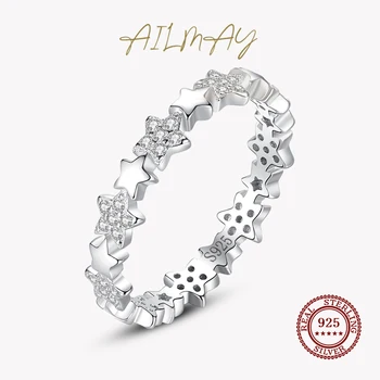 Ailmay אופנה 925 כסף סטרלינג כוכבים Stackable האצבע טבעות נוצצות ברור זירקון לנשים הצהרה מתנה יום הולדת מתנה