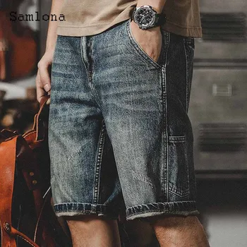 Samlona בתוספת גודל גברים אופנה מטען Demin קצרים בציר רוכסן כיס ג ' ינס קצר 2023 האירופי מזדמן ברחוב חצי Demin המכנסיים