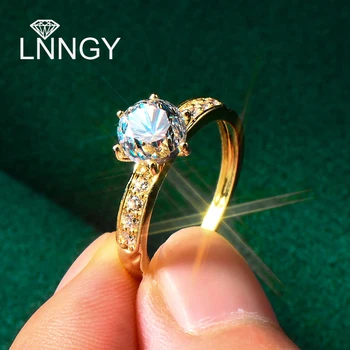 Lnngy מוסמך 10K זהב טהור Moissanite הטבעת לנשים AU417 יהלומים שנוצרו במעבדה הילה טבעות אירוסין מעודנת תכשיטים מתנה