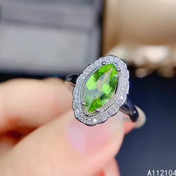 KJJEAXCMY בסדר תכשיטי כסף סטרלינג 925 משובץ טבעי פרידוט נשים אלגנטי מעודן בסגנון סיני פנינה טבעת תמיכה Detecti